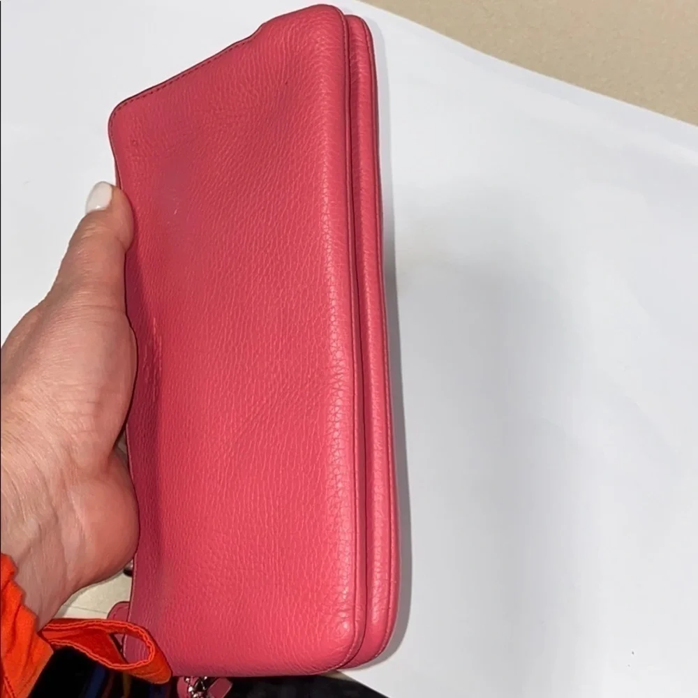 Coach Pink Pebbled Leather Double Wallet Wristlet